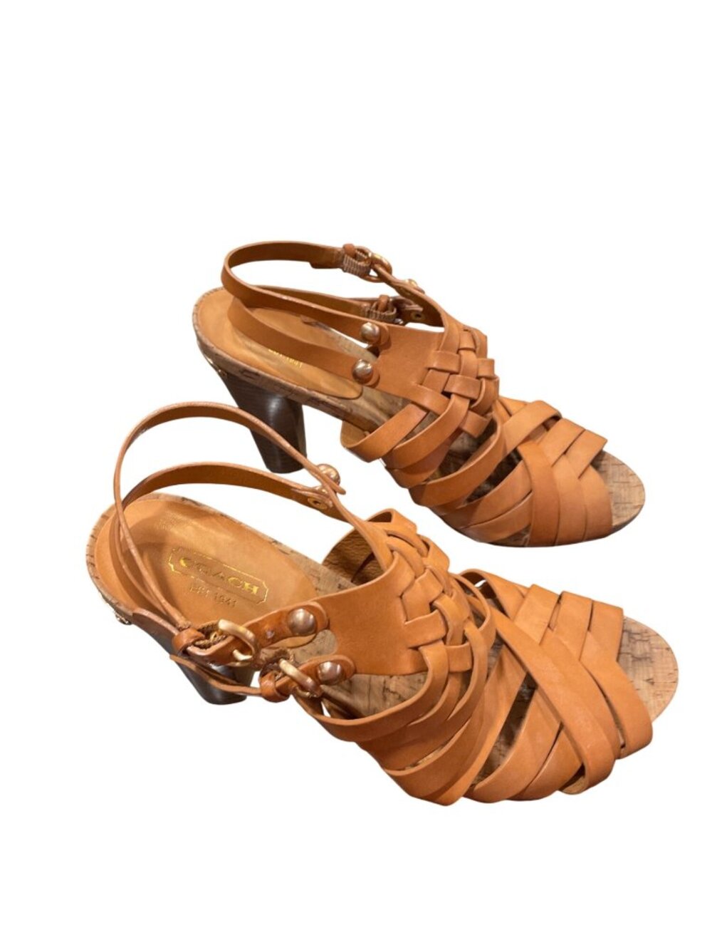Coach wms brown leather strappy open toe 4" block dress heels sz 9B SKU 10-086 - Picture 3 of 14